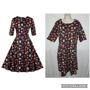 Fast Food Takeout Pizza Beer Taco Burger Fry Hot Dog Black Retro Pinup Dress 3XL